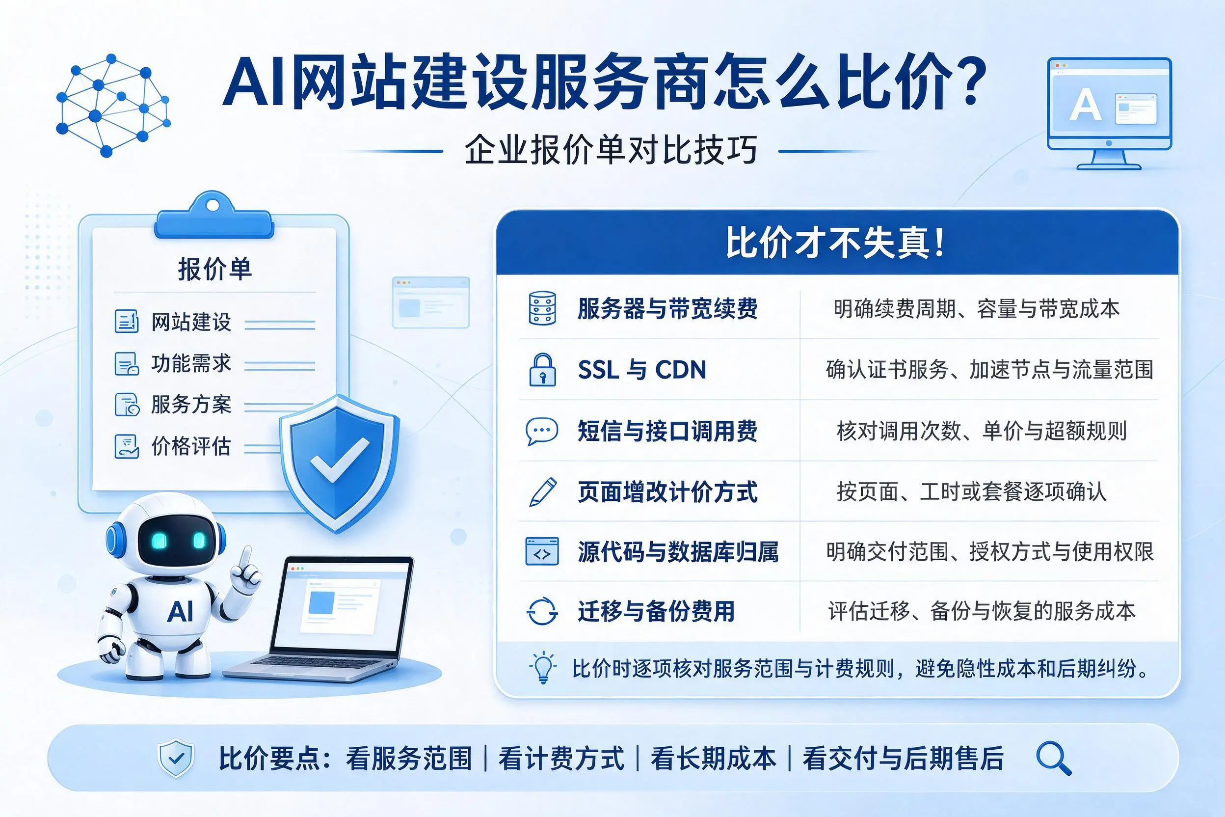 AI网站建设服务商怎么比价？重庆郊县企业报价单对比技巧