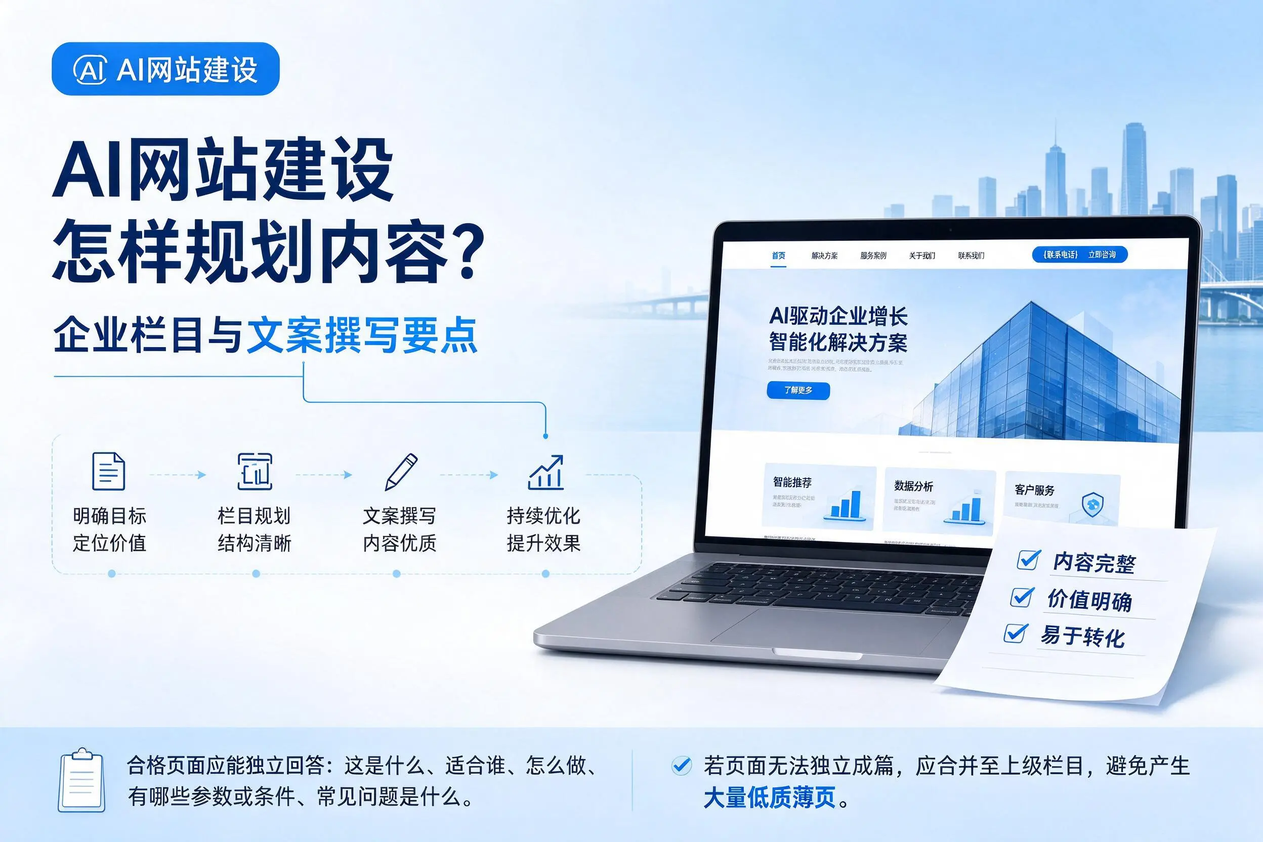 AI网站建设怎样规划内容？重庆郊县企业栏目与文案撰写要点