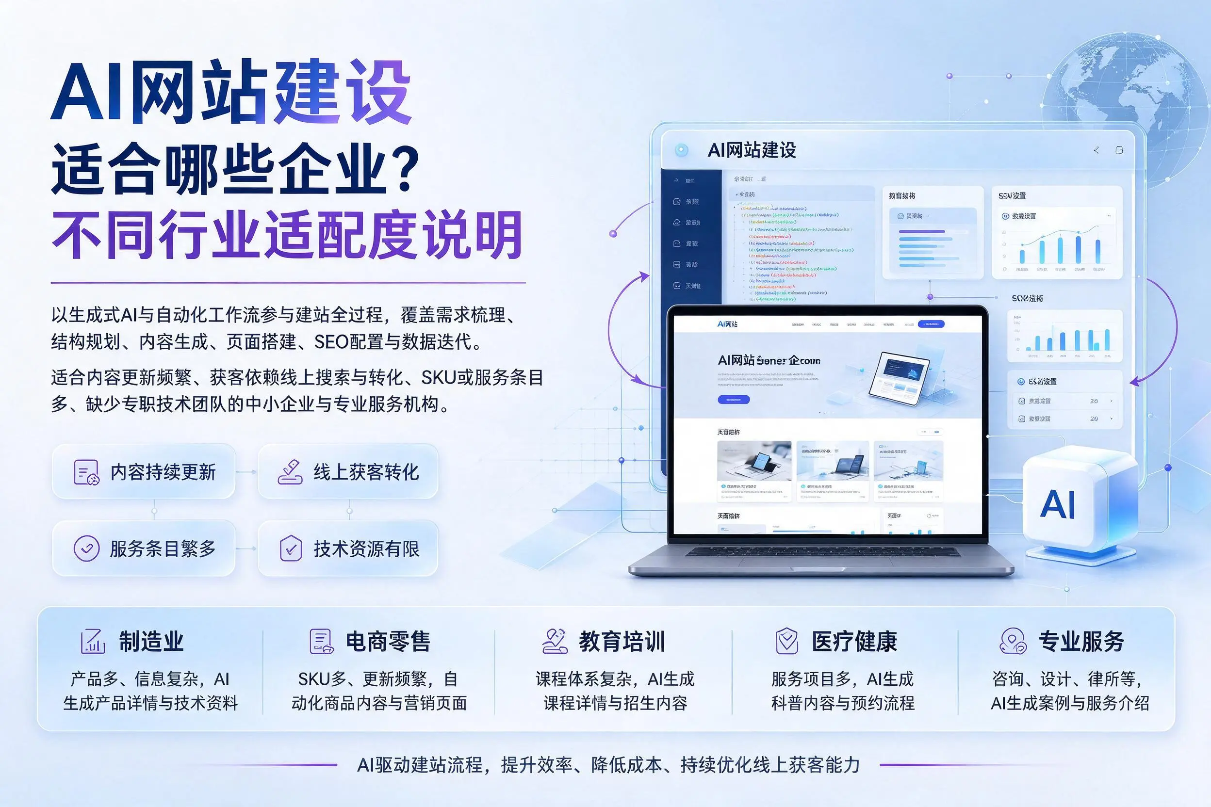 AI网站建设适合哪些企业？重庆郊县不同行业适配度说明